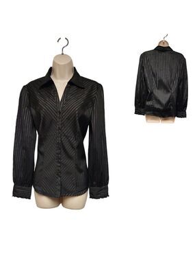 DDC Stretch Silver  Pinstripe Black Long Sleeve Blouse Size Medium